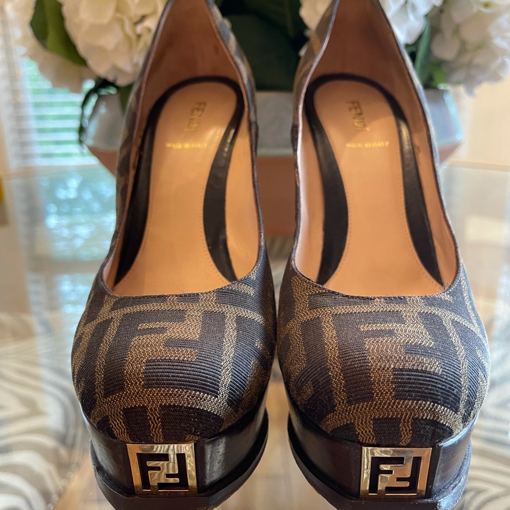 Authentic Fendi Jaquard Zucca Platform Heels 40